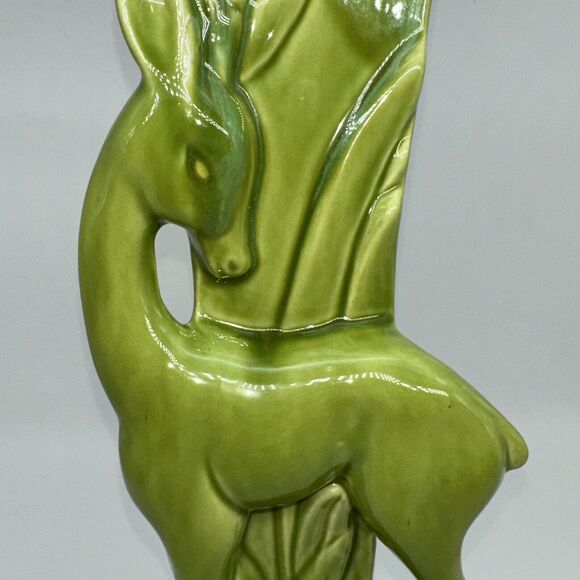Royal Haegar Gazelle Vase 15" Green Stickered Boho Chic Vintage Deer Countryside - Picture 10 of 11